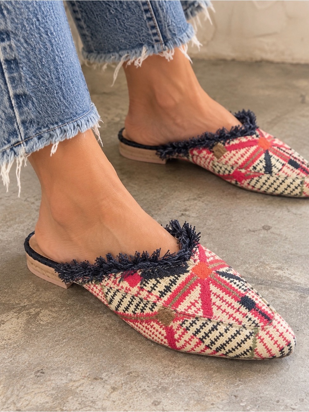 Free People Newport Fringe Flat Mules - Size 36